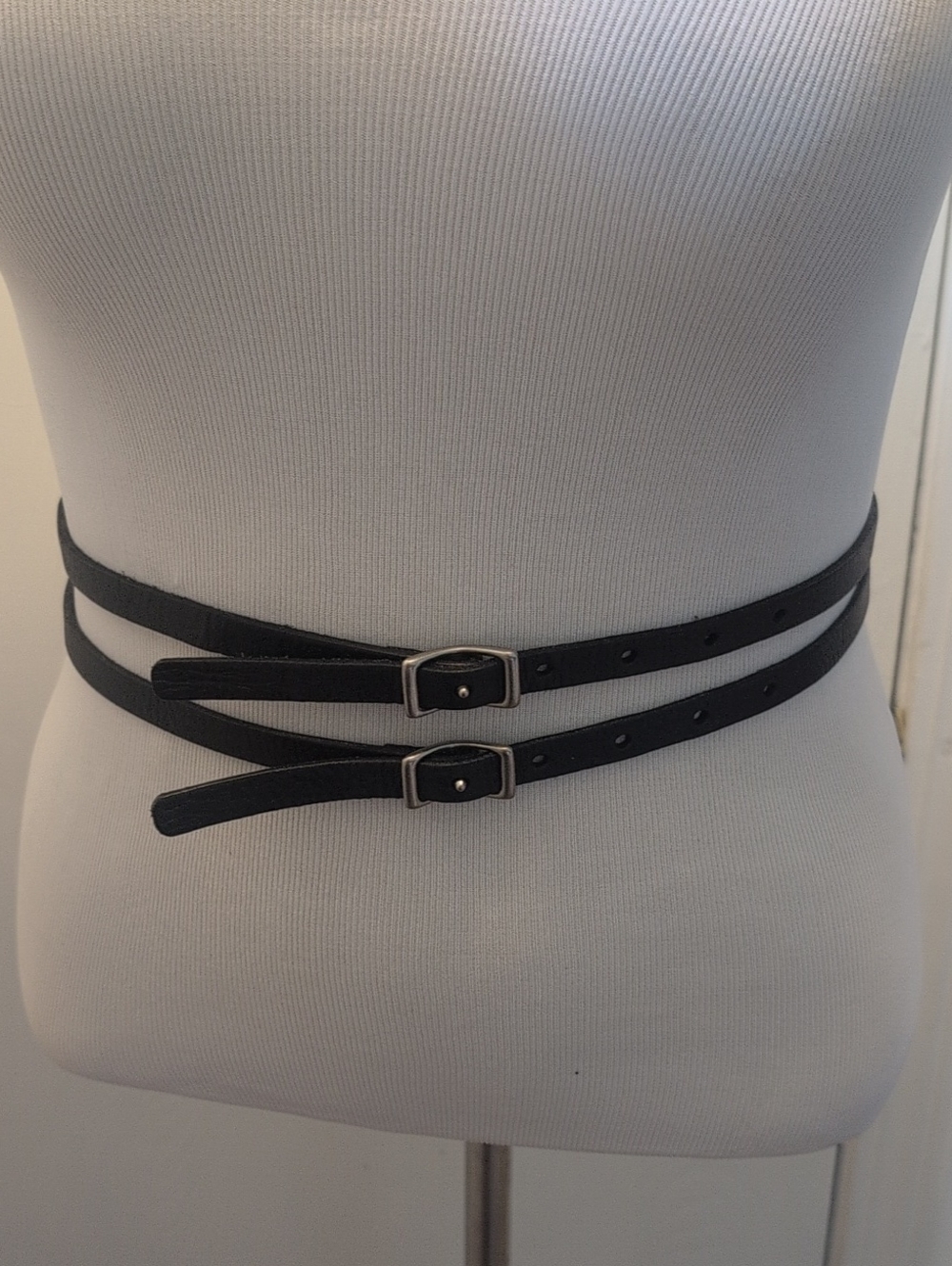 Fossil Double-Strap Black Waist Belt with Silver Buckles